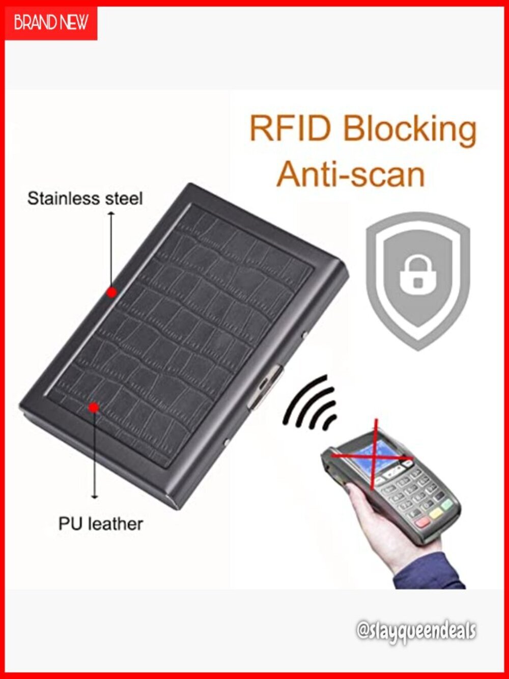 Slim Metal RFID Credit Card Holder with 6 Slots, Stainless Steel & PU Leather - Picture 6 of 6